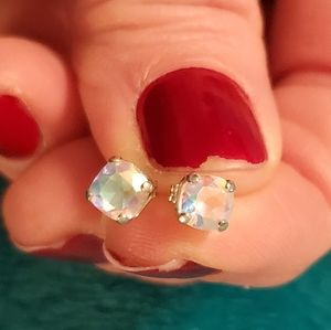 White fire opal studs in white gold